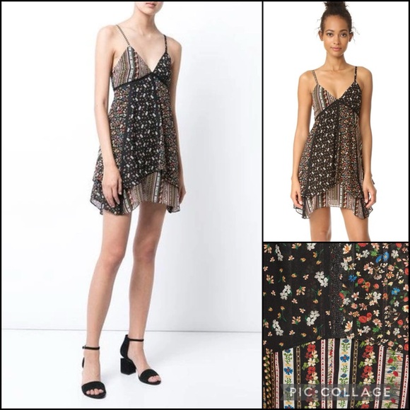 Alice + Olivia Silk Ditzy Floral Patchwork Print Ruffle Mini Dress - Picture 4 of 13